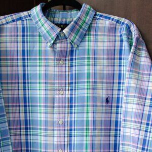 Polo Ralph Lauren Performance Plaid Shirt 2XB Blue Green Pink Button-Down